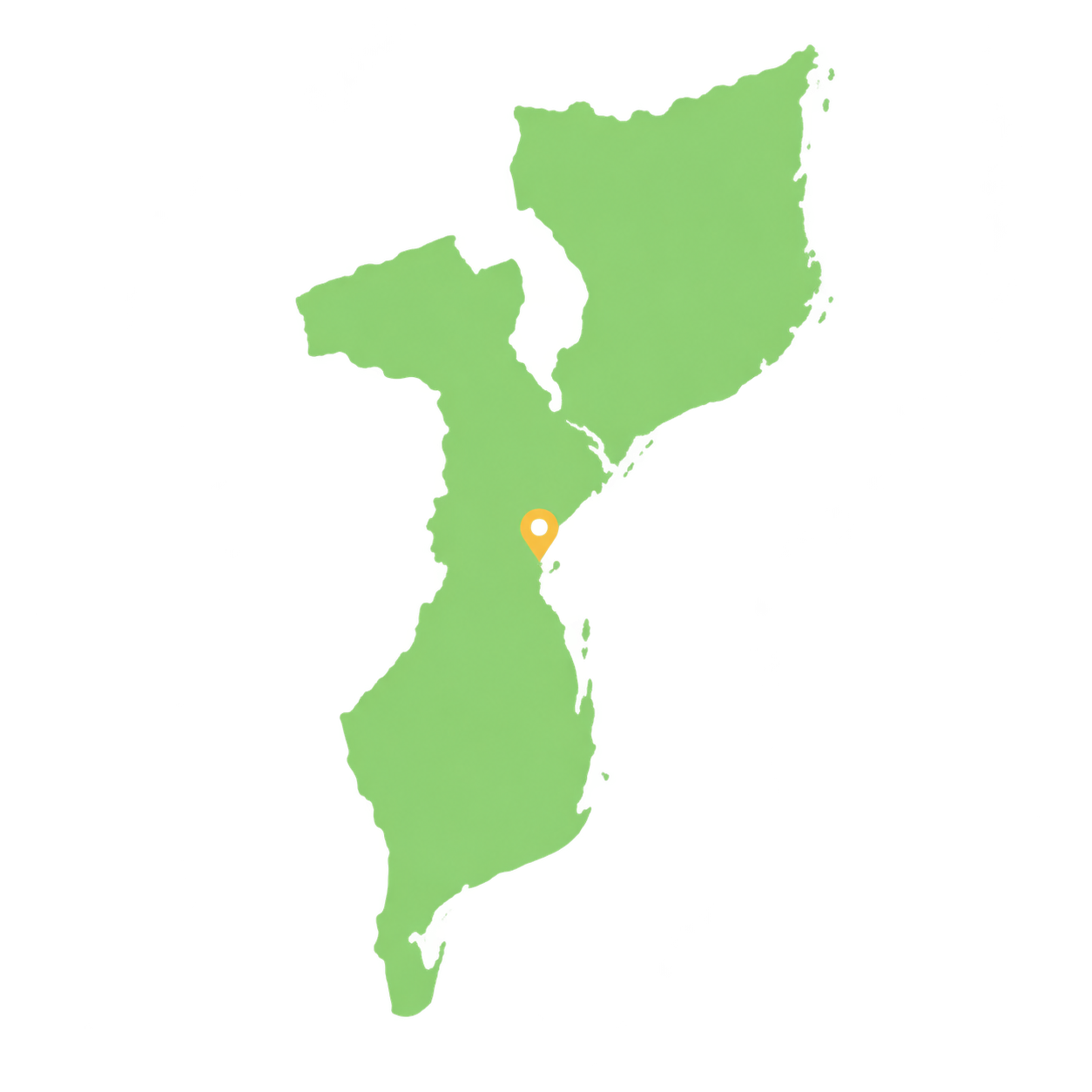 Map of Mozambique with Beira marked on the central coast